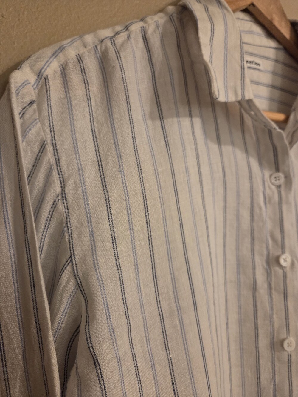 REFORMATION Preston White Blue Striped 100% Linen Button Down Shirt Women's SZ M - Picture 6 of 13